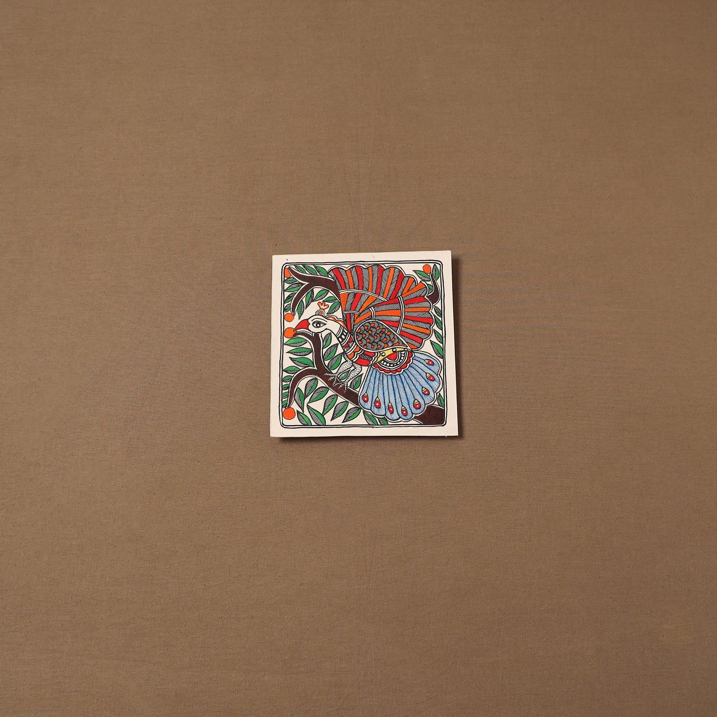 Handpainted madhubani painting by hira devi (7 x 7 in) 167