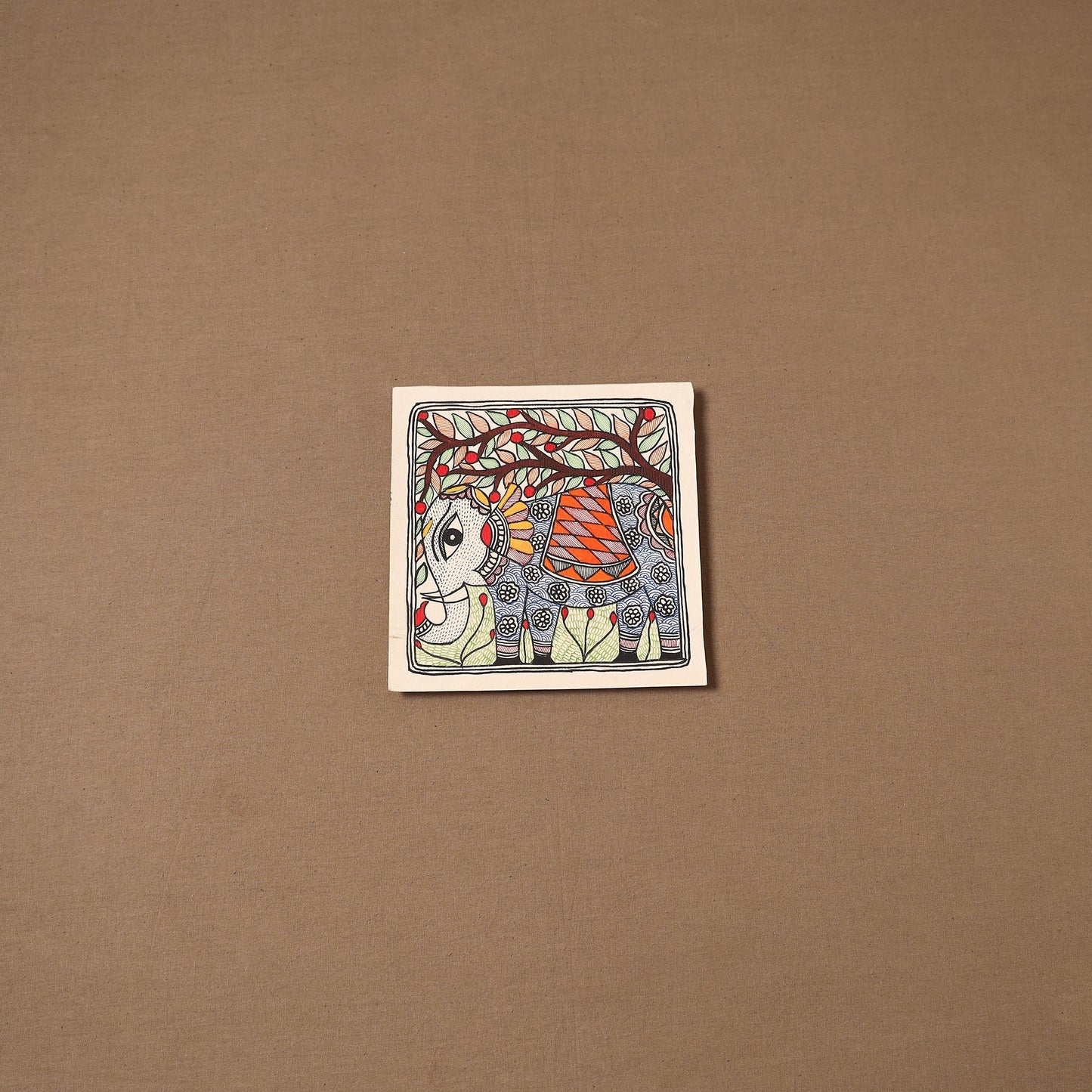 Handpainted madhubani painting by hira devi (7 x 7 in) 172