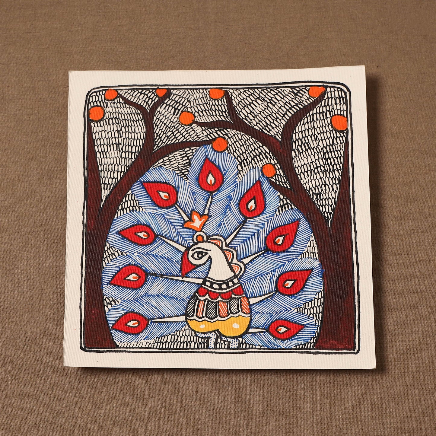 Handpainted madhubani painting by hira devi (7 x 7 in) 173