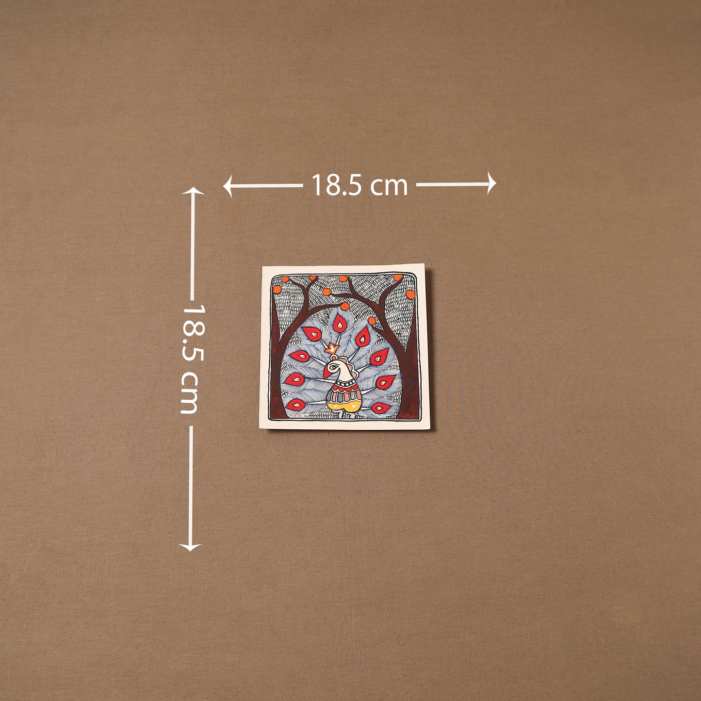 Handpainted madhubani painting by hira devi (7 x 7 in) 173