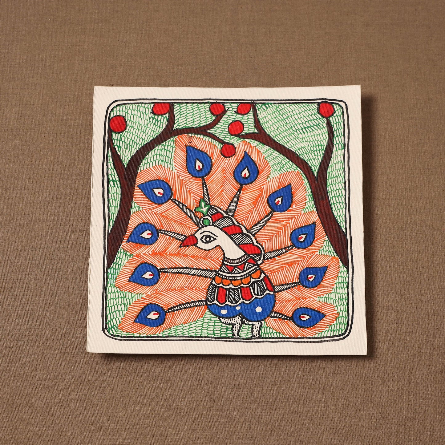 Handpainted madhubani painting by hira devi (7 x 7 in) 176
