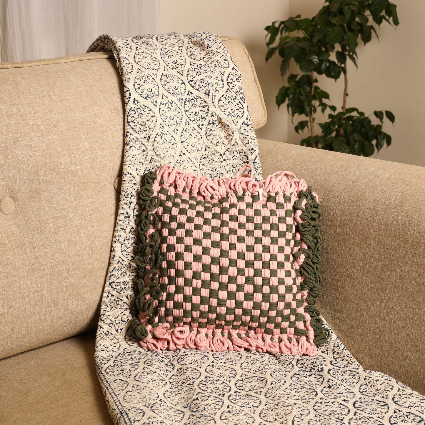 Handwoven Upcycled Cotton Cushion Cover