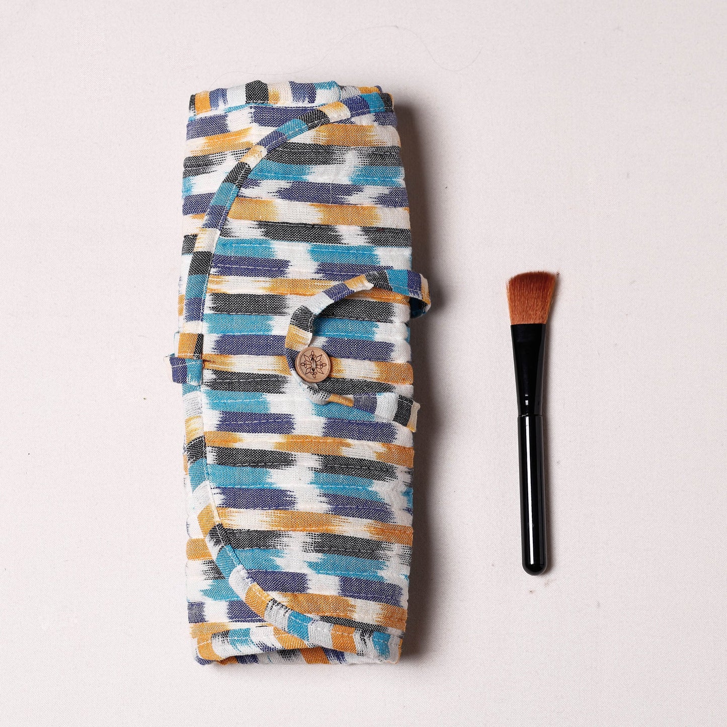 Ikat Fabric Multipurpose Segmented Make-up Brush Wrap Pouch/Case