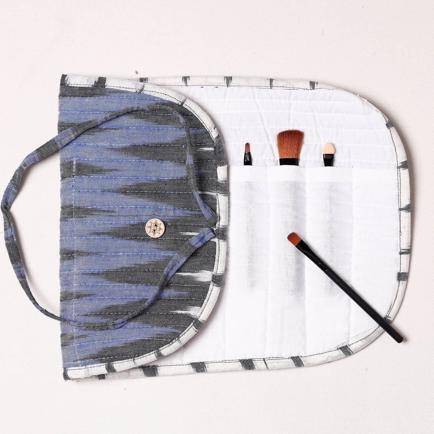 Ikat Fabric Multipurpose Segmented Make-up Brush Wrap Pouch/Case