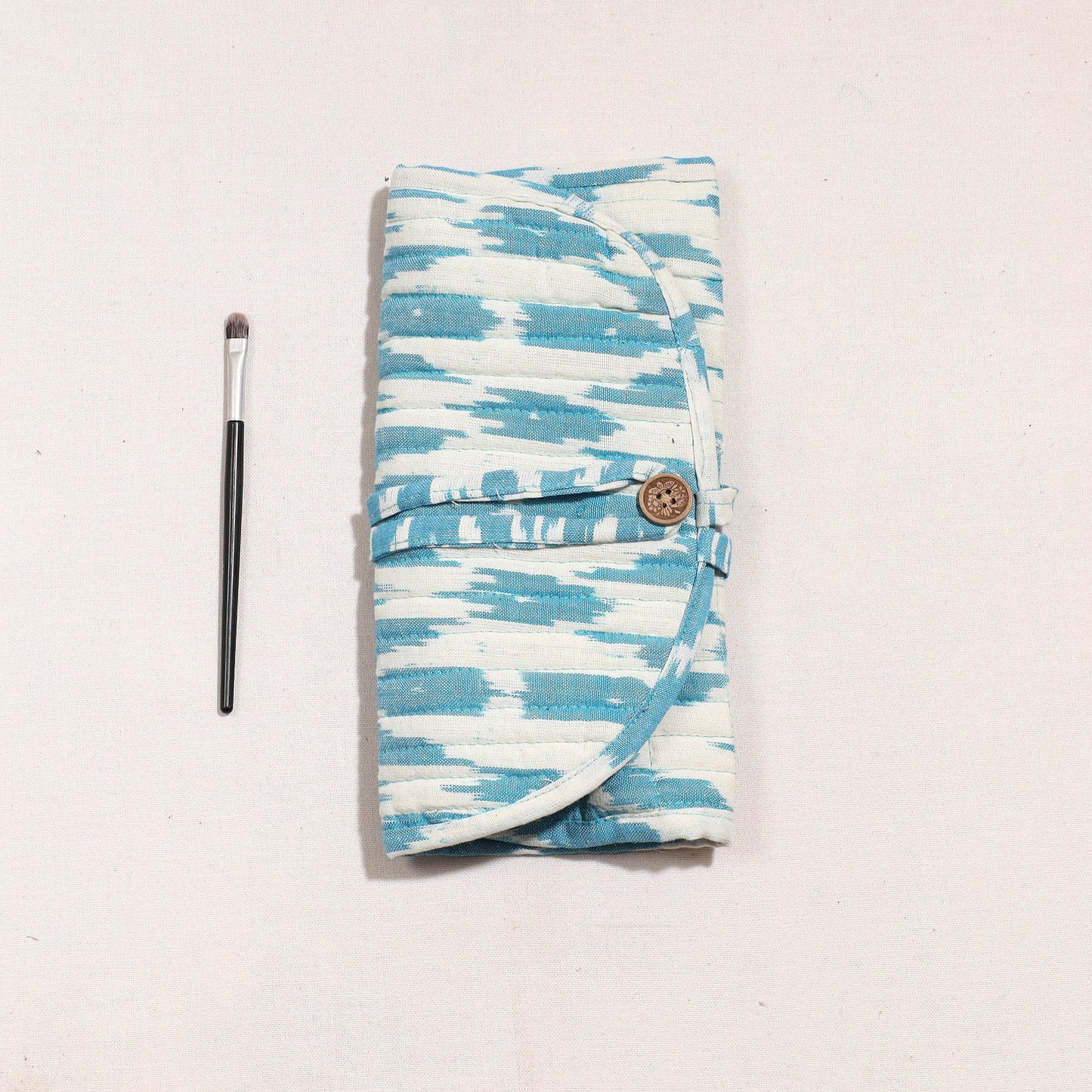 Ikat Fabric Multipurpose Segmented Make-up Brush Wrap Pouch/Case
