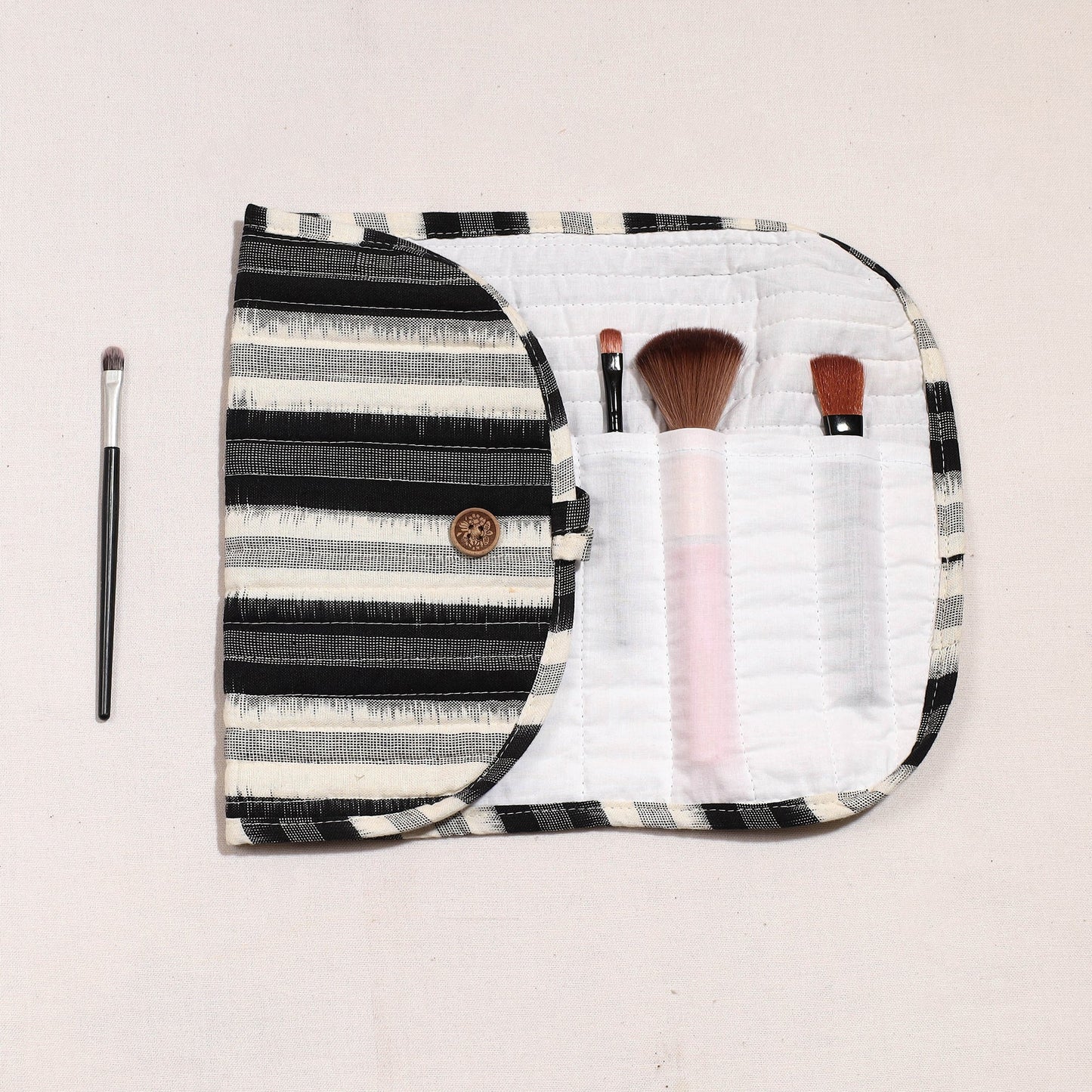Ikat Fabric Multipurpose Segmented Make-up Brush Wrap Pouch/Case