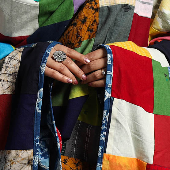 Multicolor Indigo Cotton Reversible Patchwork Dupatta