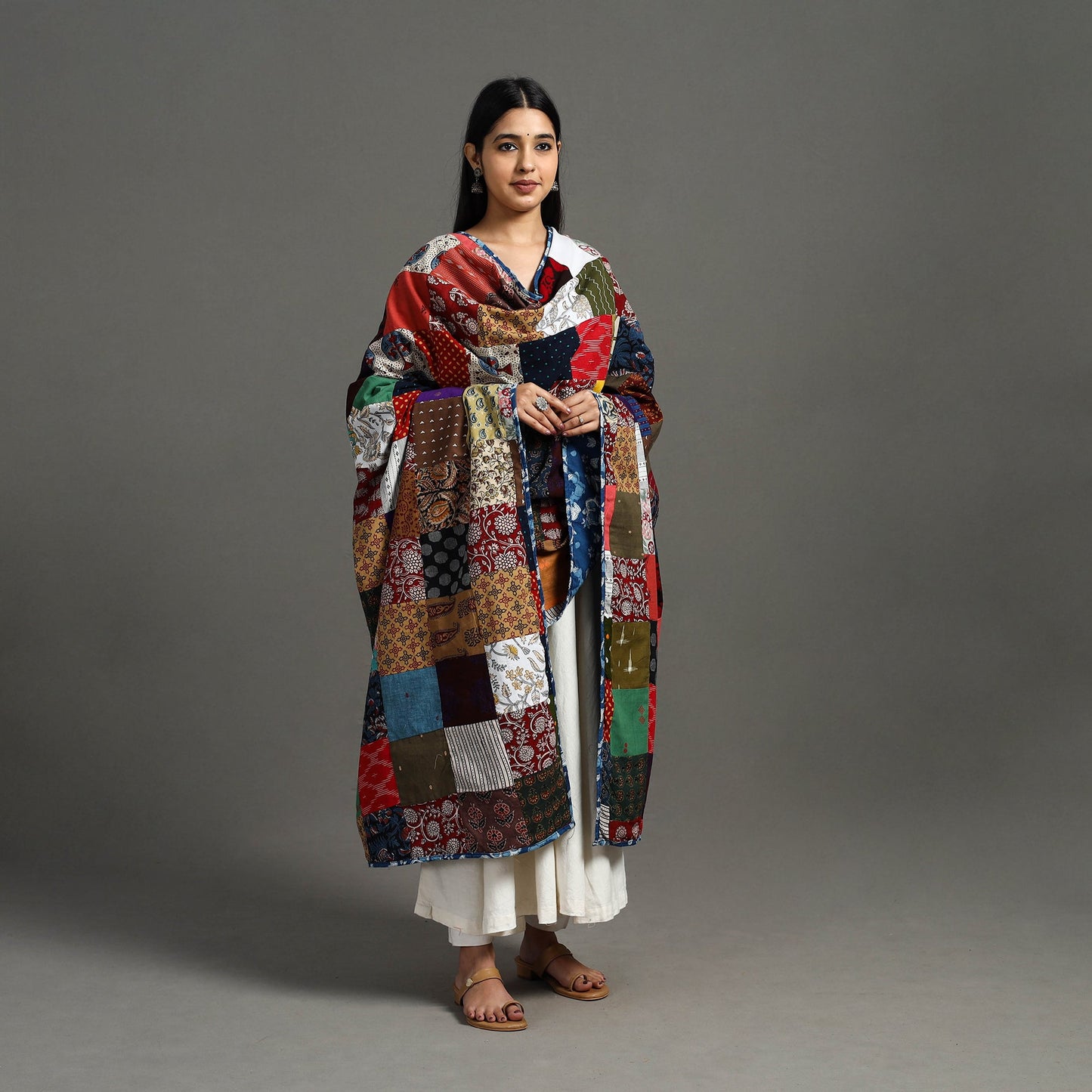 Multicolor - indigo cotton reversible patchwork dupatta 03