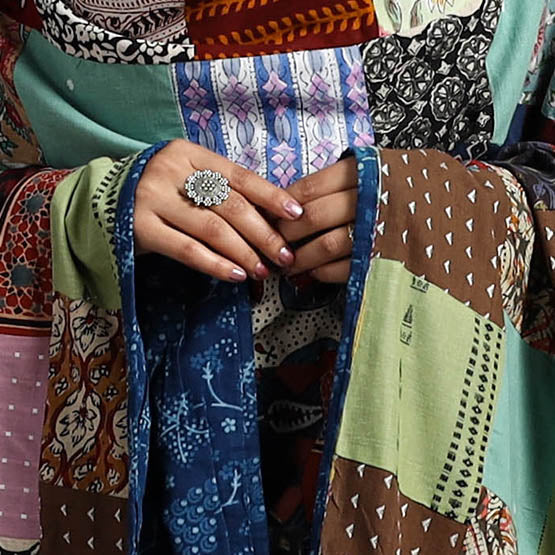 Multicolor Indigo Cotton Reversible Patchwork Dupatta