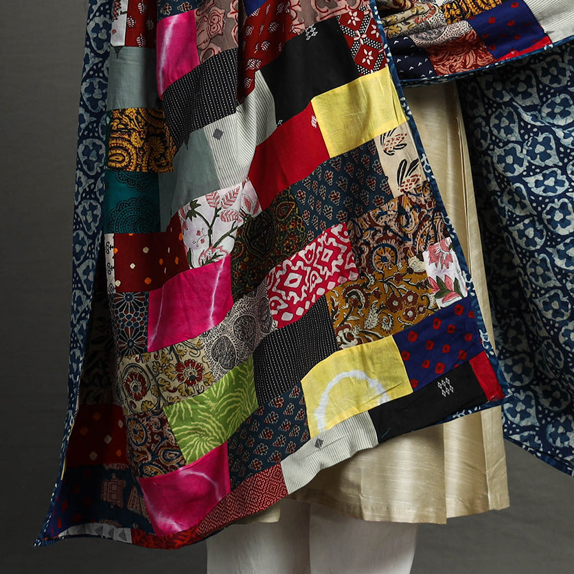 Indigo Reversible Patchwork Cotton Dupatta 18 Online at iTokri.com