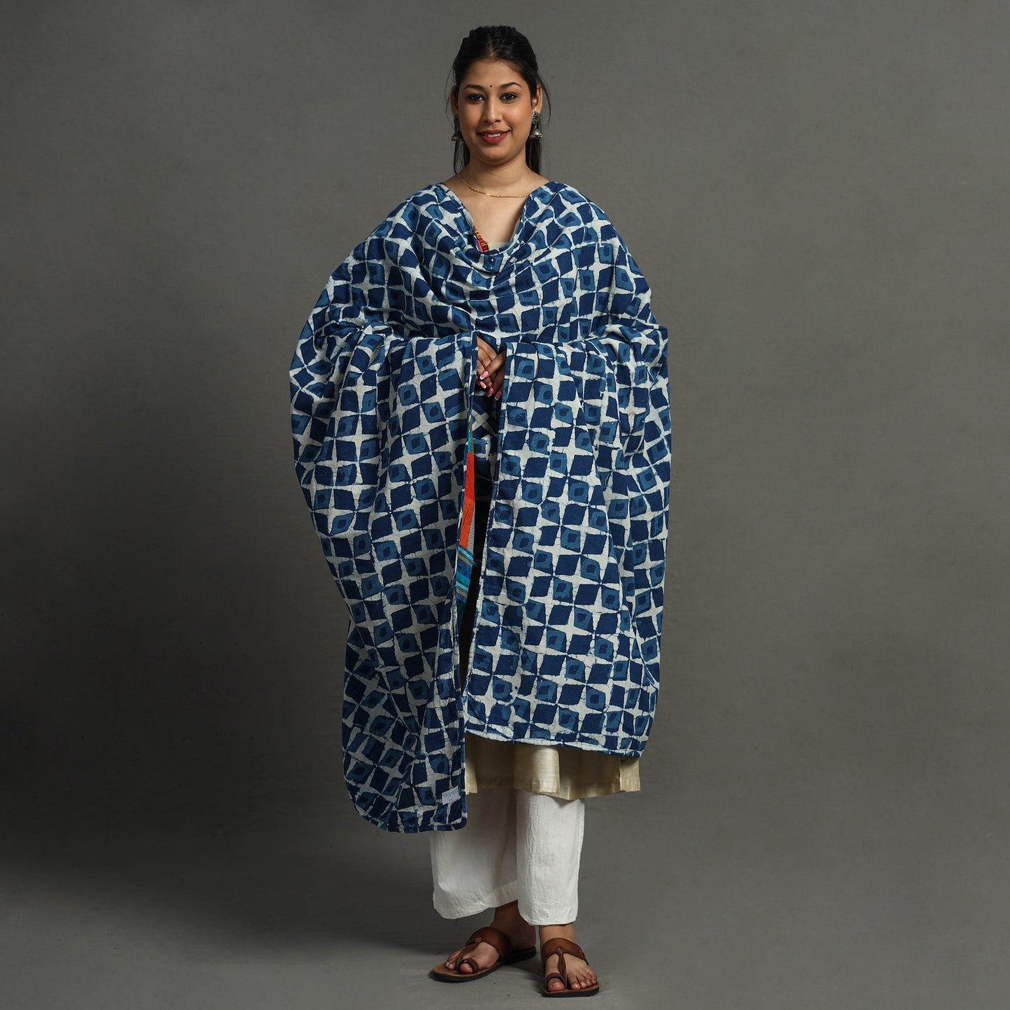 Multicolor - indigo reversible patchwork cotton dupatta 29