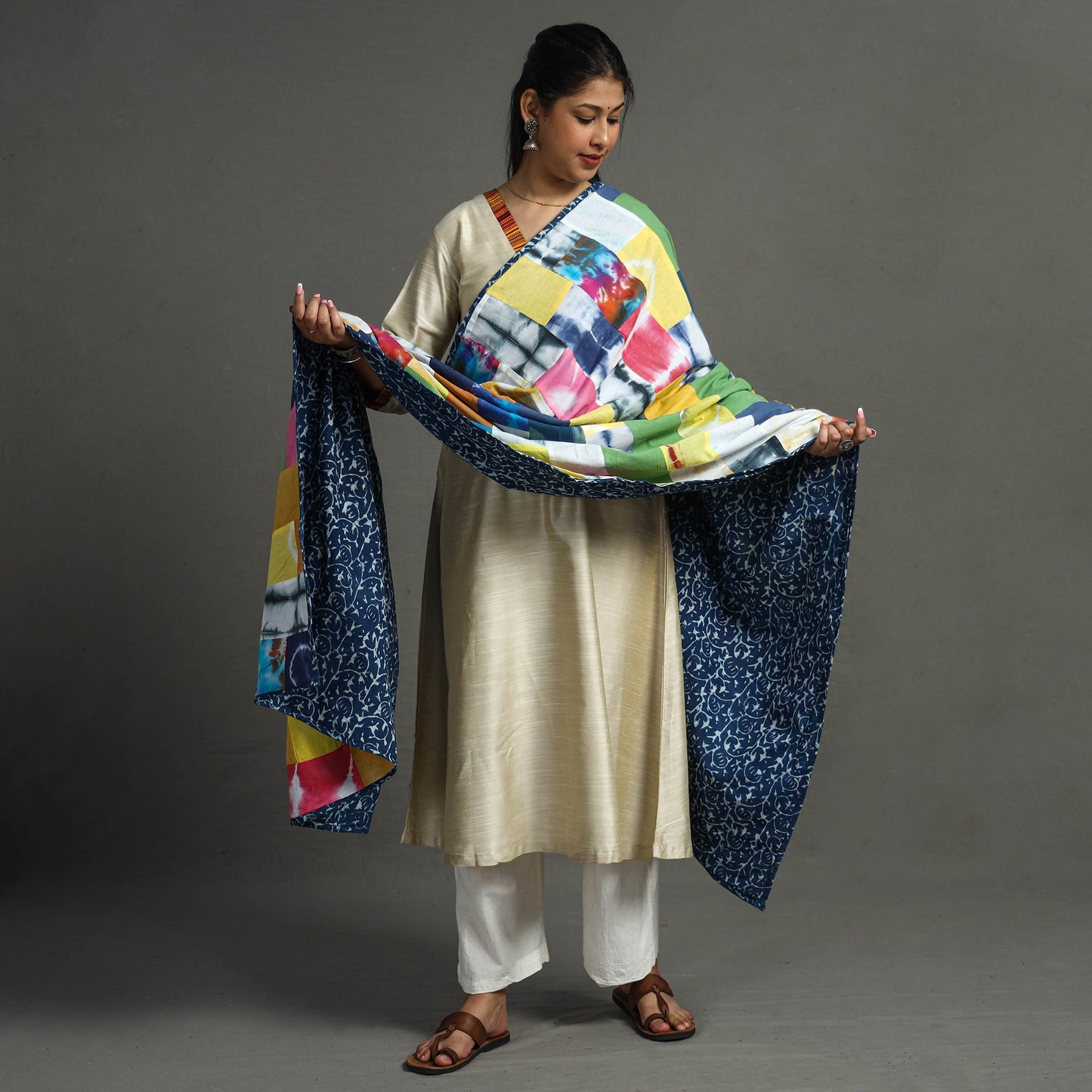 Indigo Reversible Patchwork Cotton Dupatta 33
