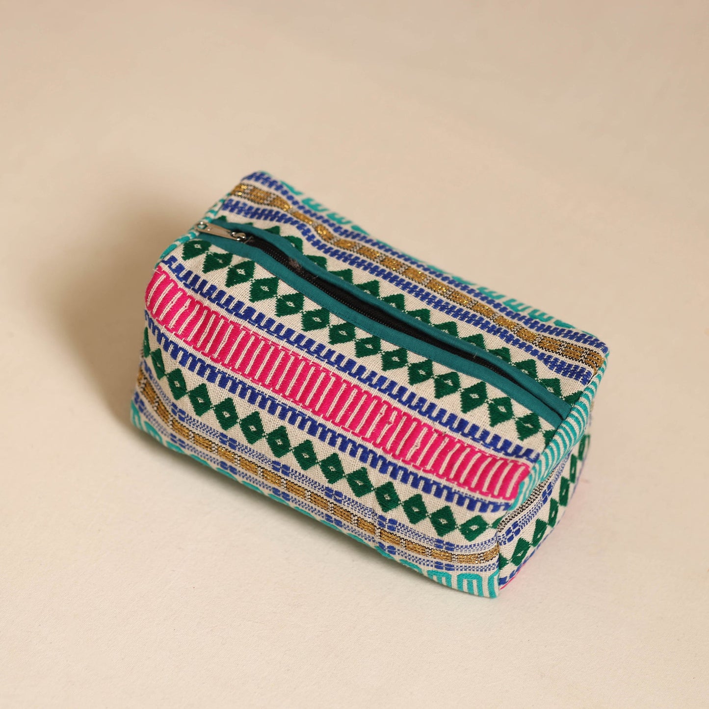 Multicolor Jacquard Weave Cotton Toiletry Pouch