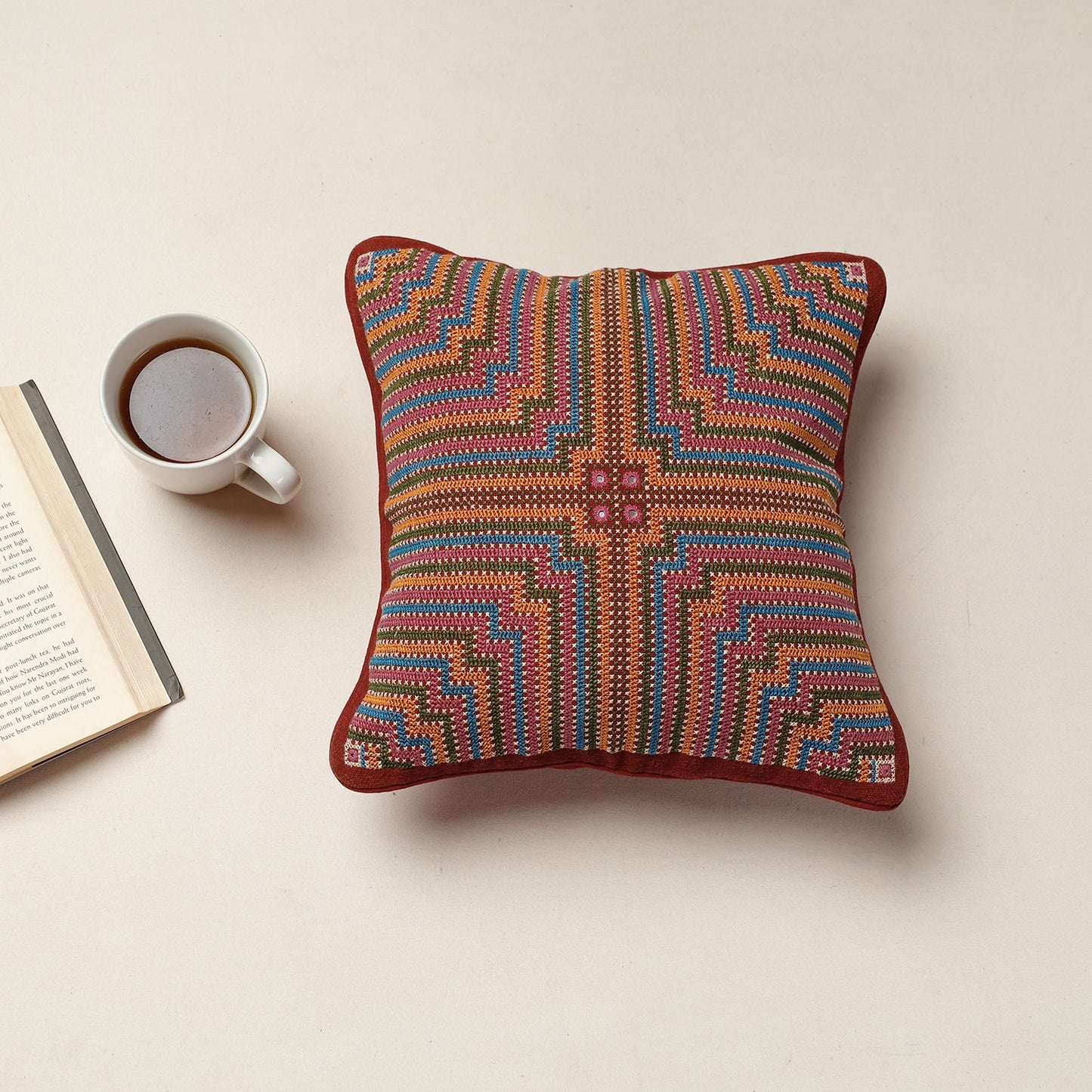 Kala Raksha Jat Hand Embroidery Cotton Cushion Cover