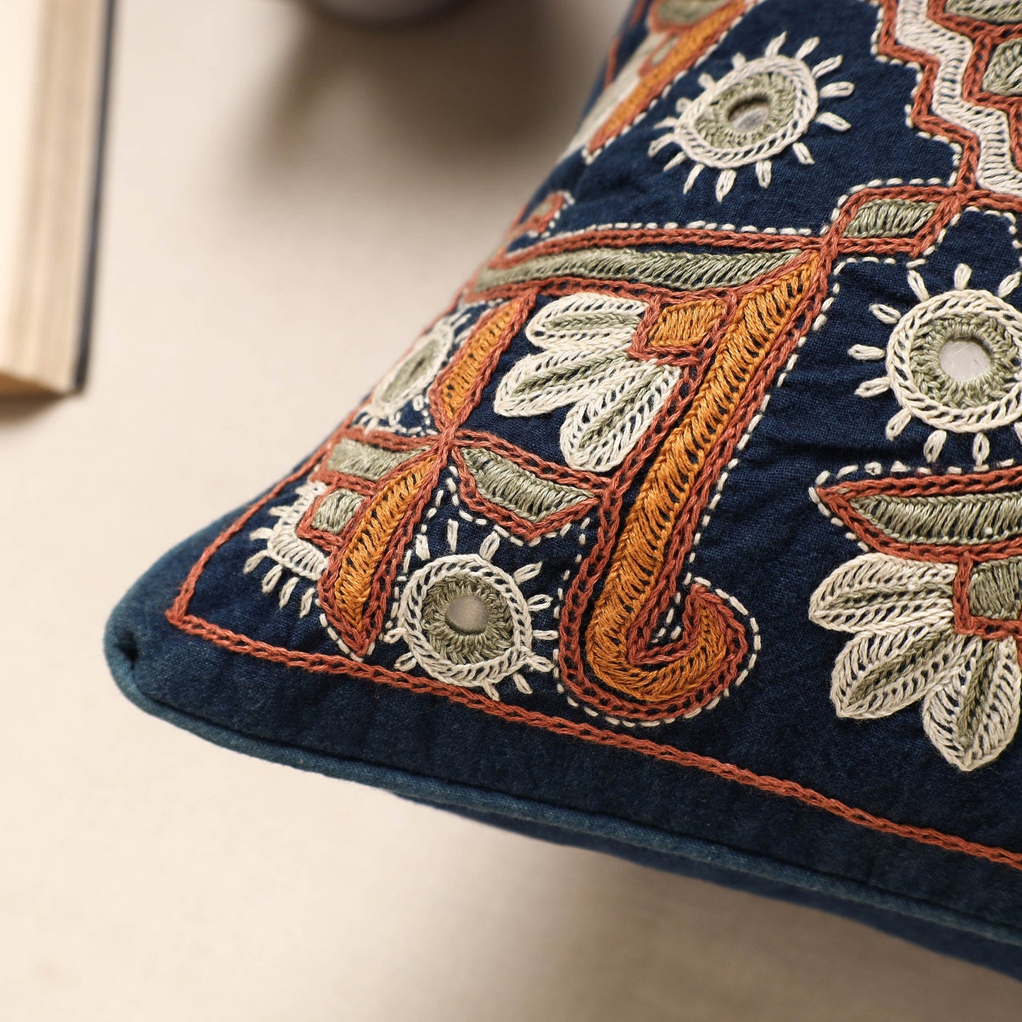 Kala Raksha Pakko Hand Embroidery Cotton Cushion Cover
