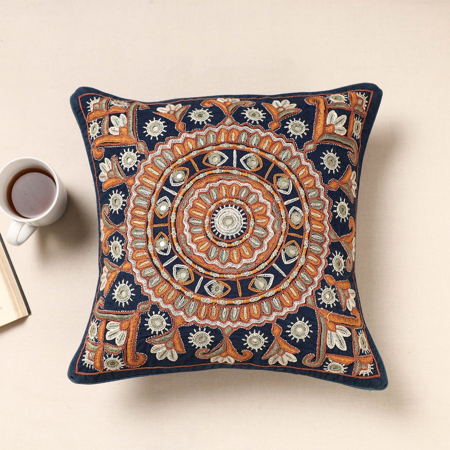 Kala Raksha Pakko Hand Embroidery Cotton Cushion Cover