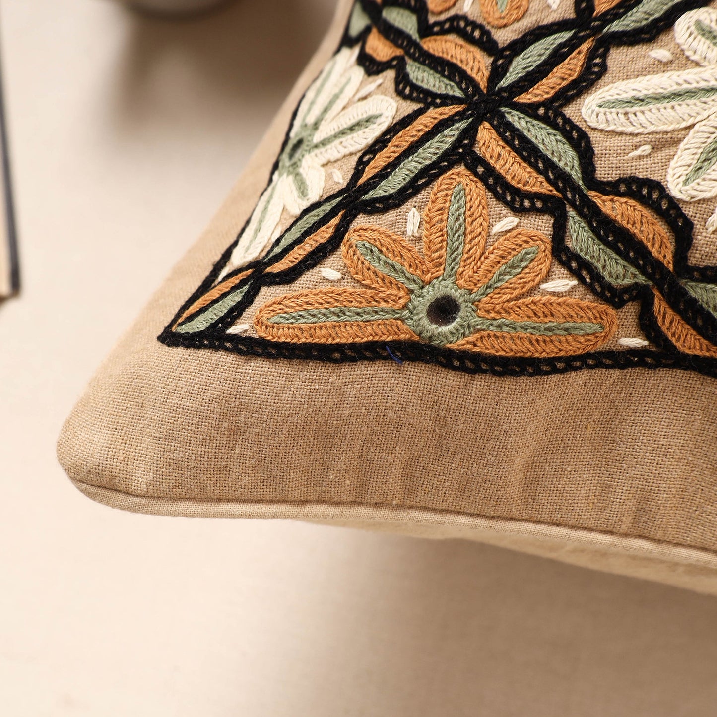 Multicolor Kala Raksha Rabari Hand Embroidery Cotton Cushion Cover