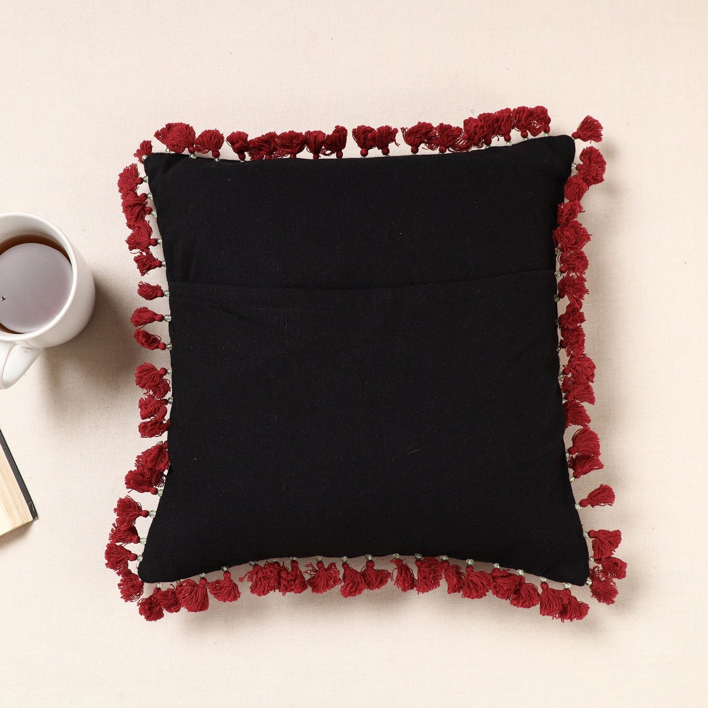 Multicolor - Kala Raksha Rabari Hand Embroidery Cotton Cushion Cover (12 x 12 in)