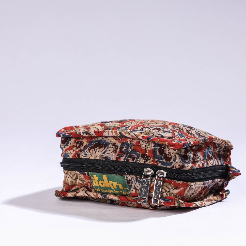 Multicolor Kalamkari Cotton Fabric 4 Pockets Jewelry Bag