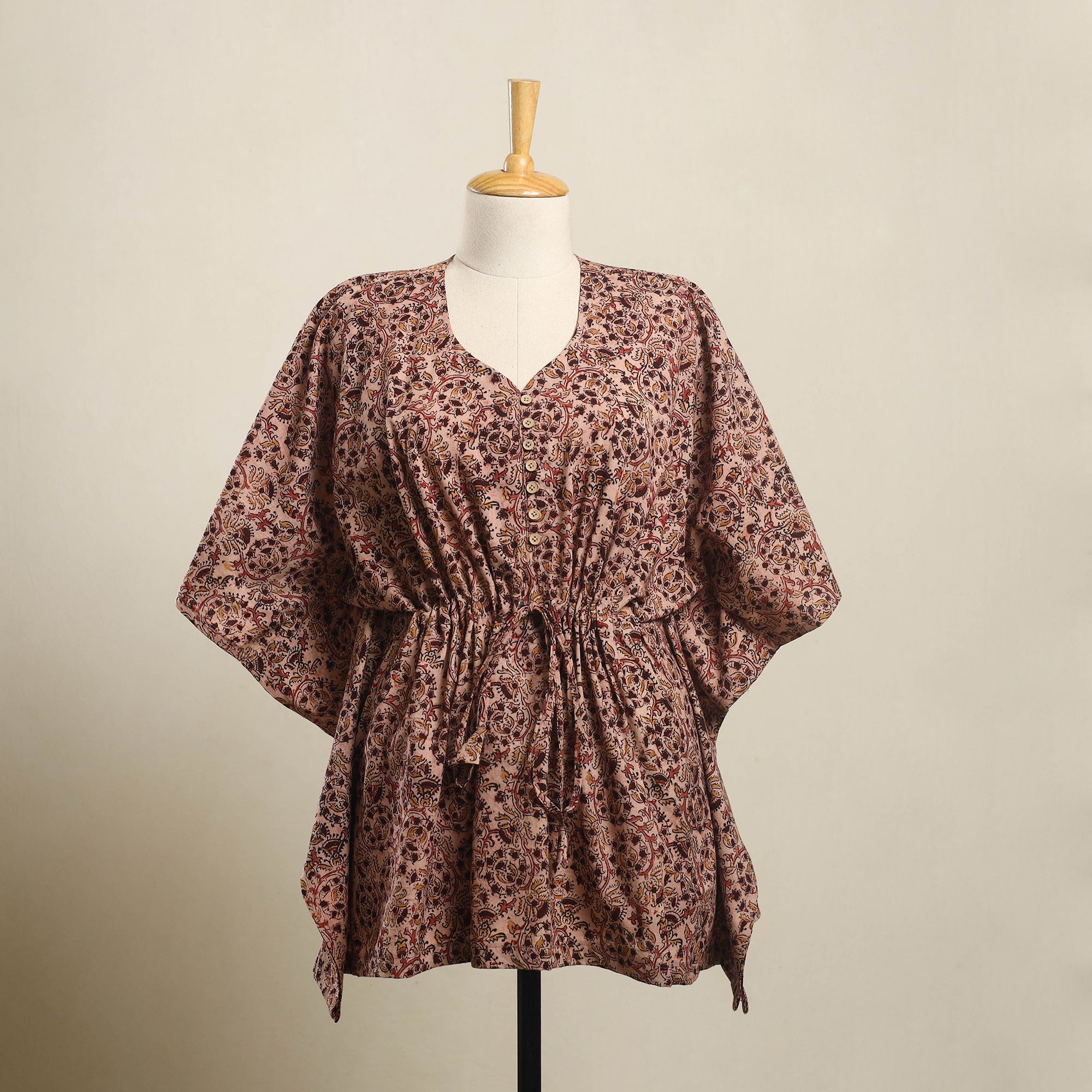 Beige - Kalamkari Block Print Cotton Kaftan (Short) 20