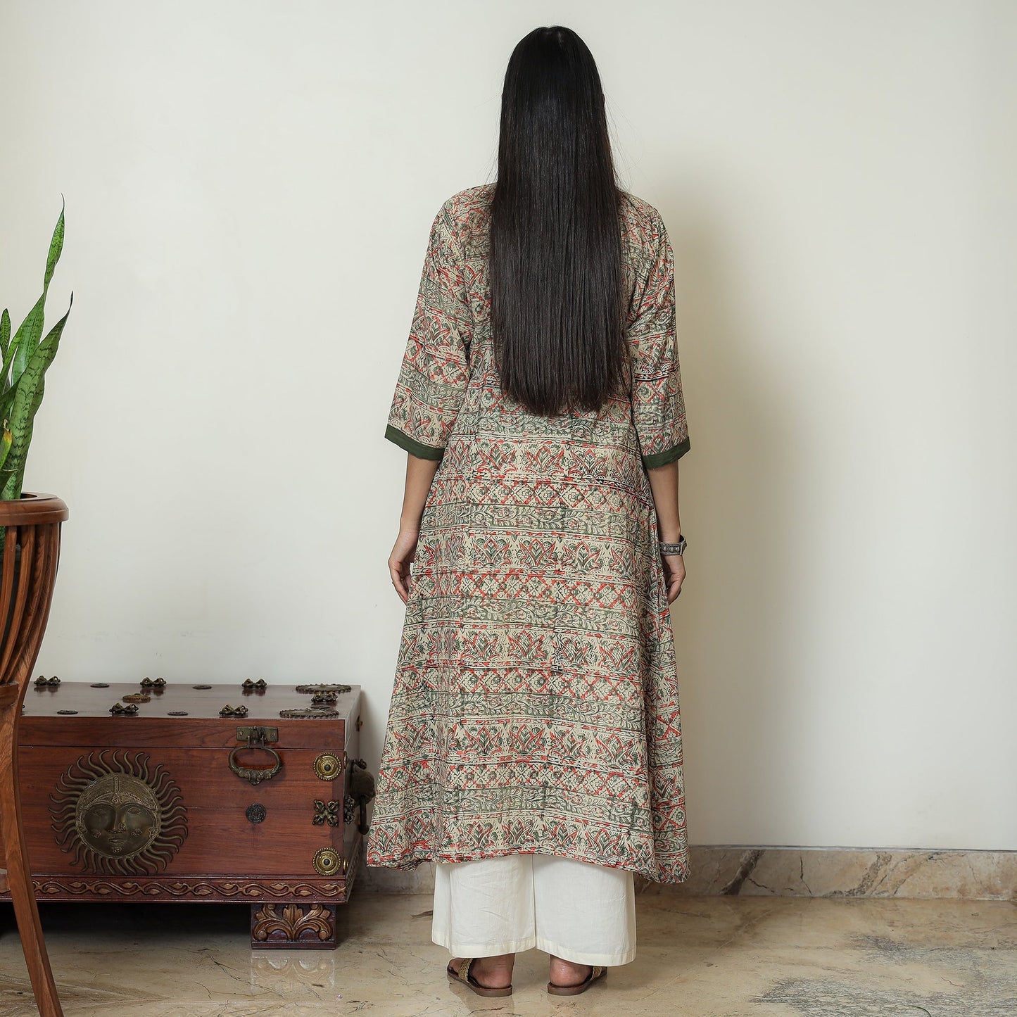 Kalamkari Hand Block Print Cotton A-Line Kurta For Women