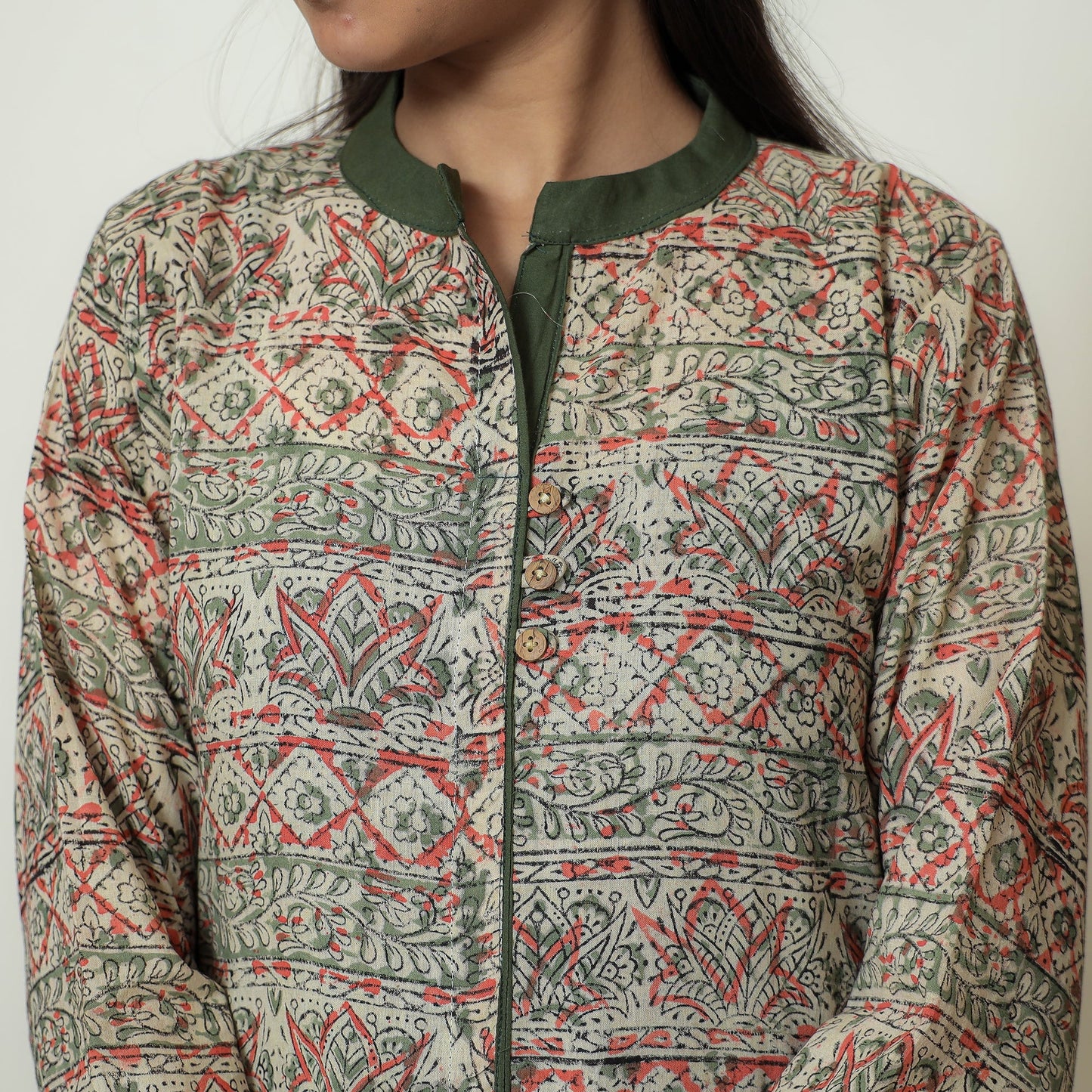 Kalamkari Hand Block Print Cotton A-Line Kurta For Women