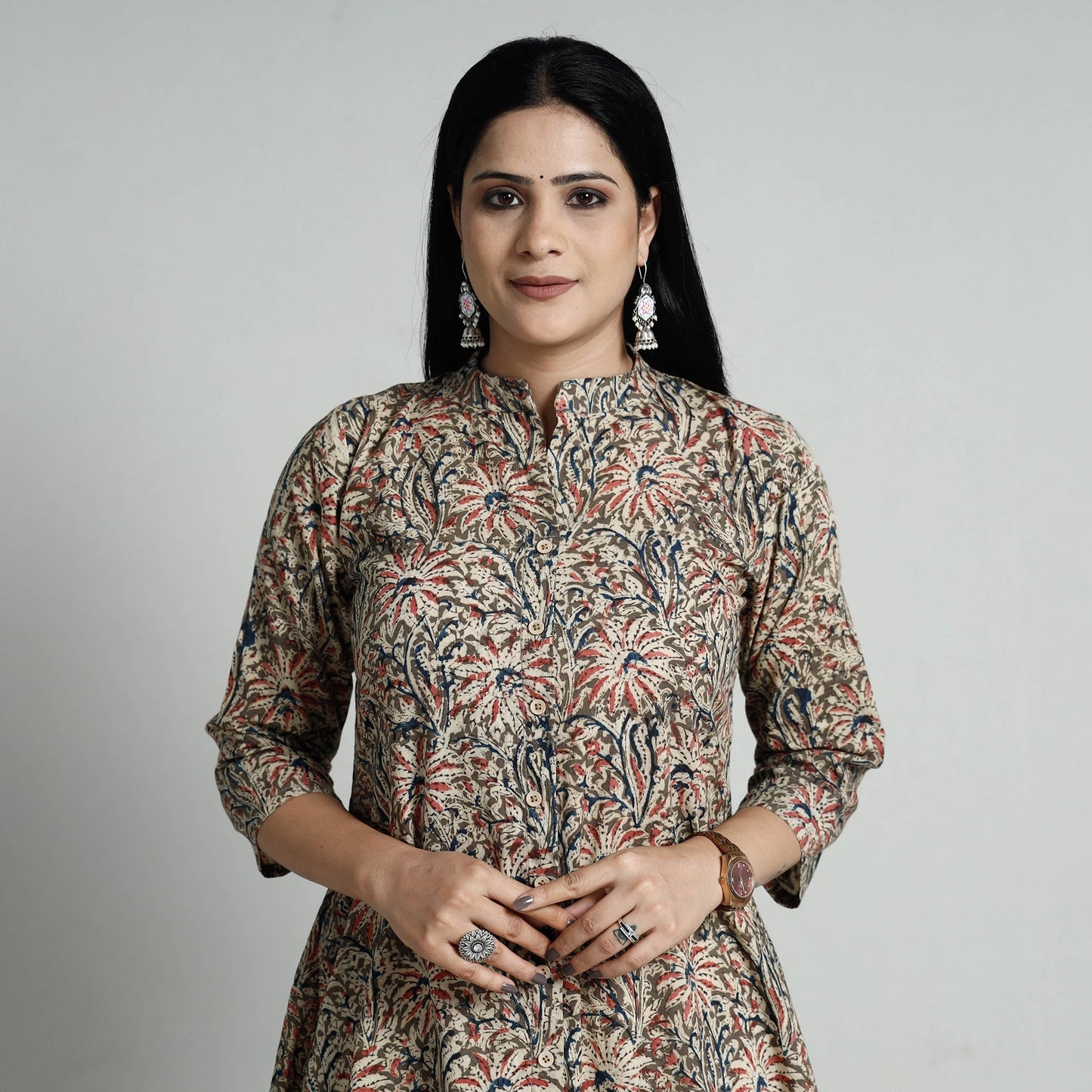 Kalamkari Hand Block Printed Cotton Long Kurta For Women