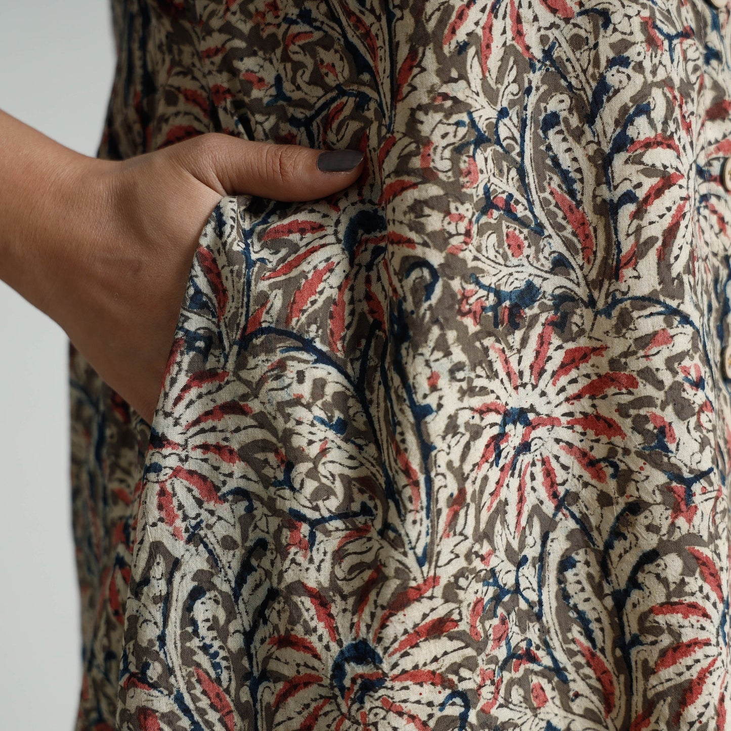 Kalamkari Hand Block Printed Cotton Long Kurta For Women