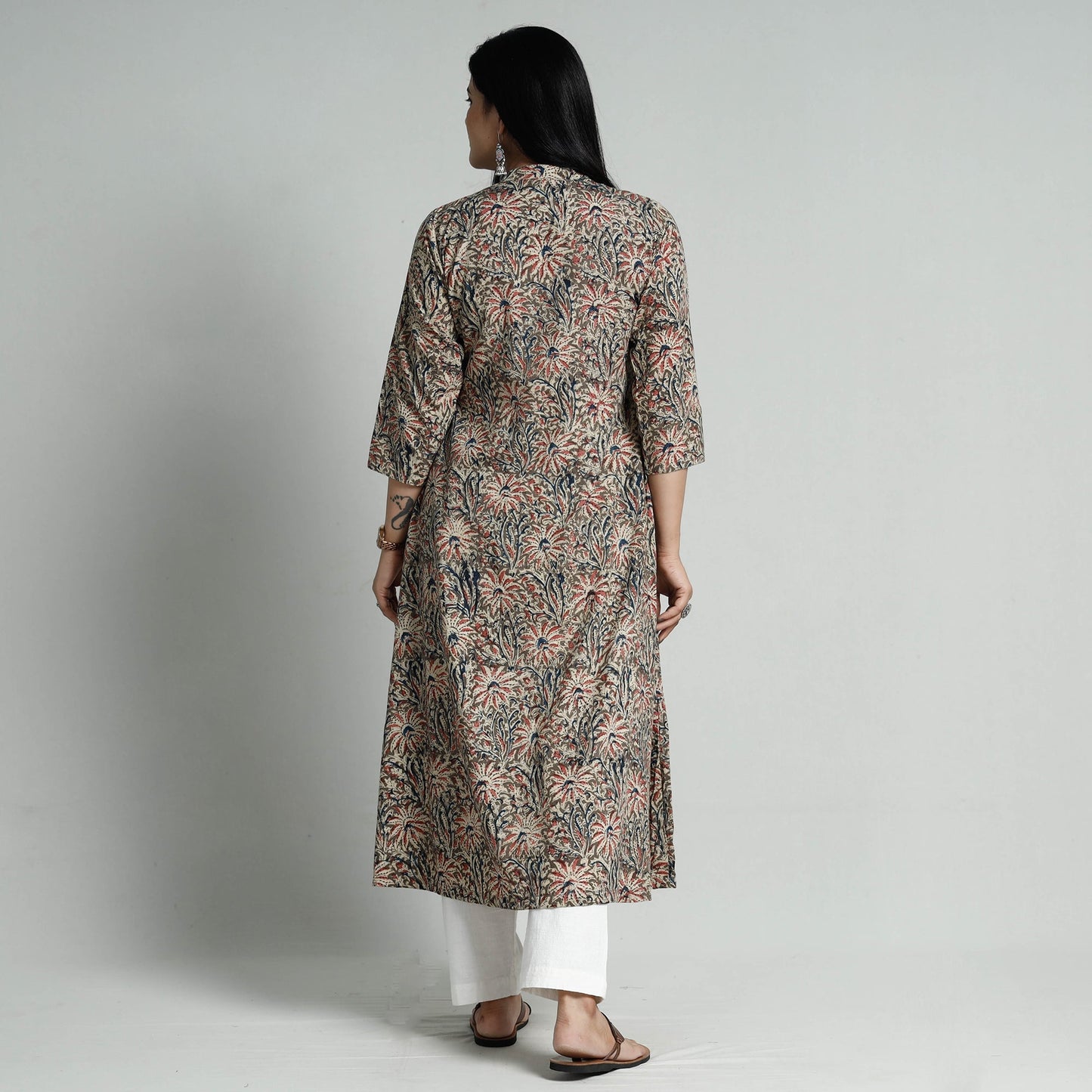 Kalamkari Hand Block Printed Cotton Long Kurta For Women