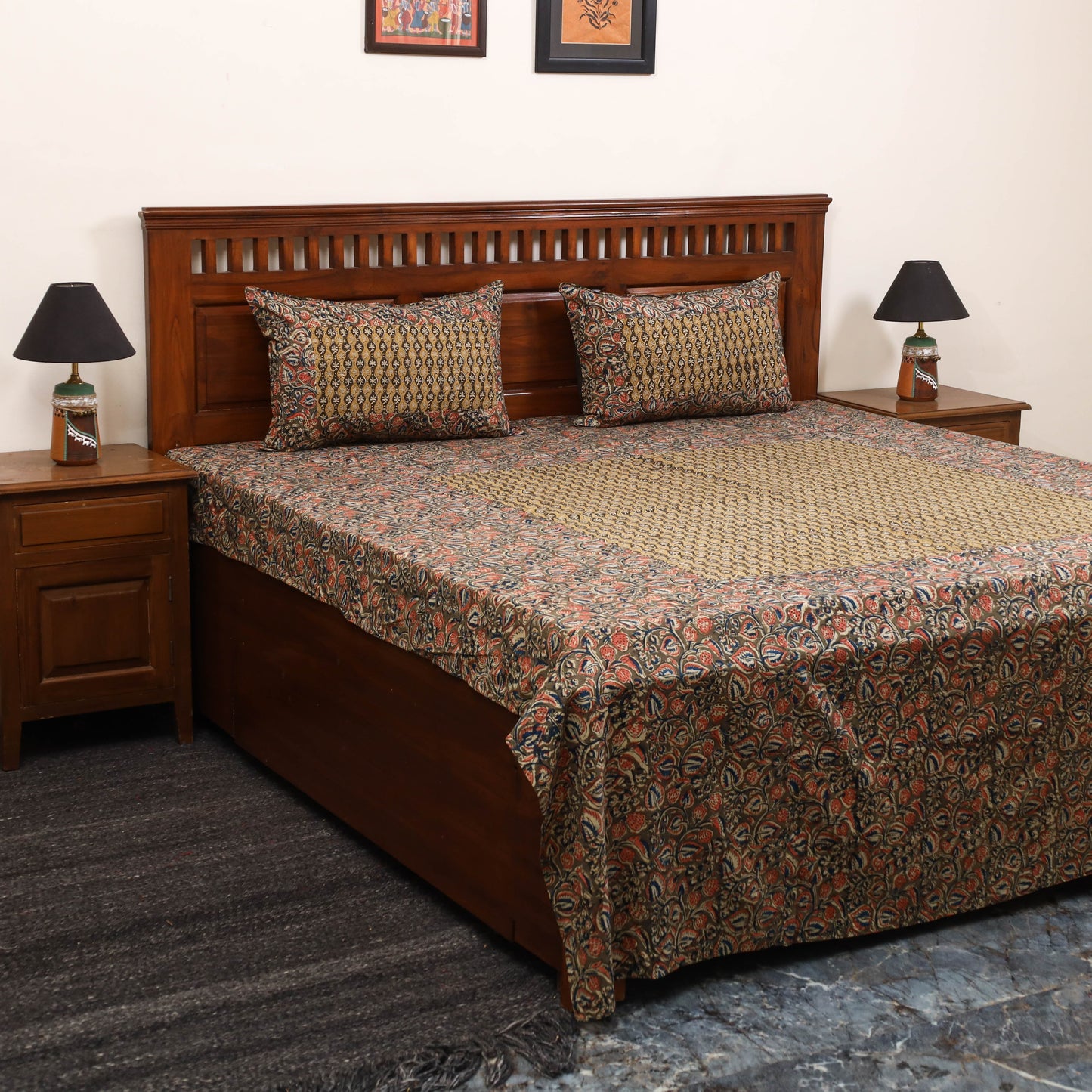 Kalamkari patchwork cotton bedsheet set 54 - handcrafted