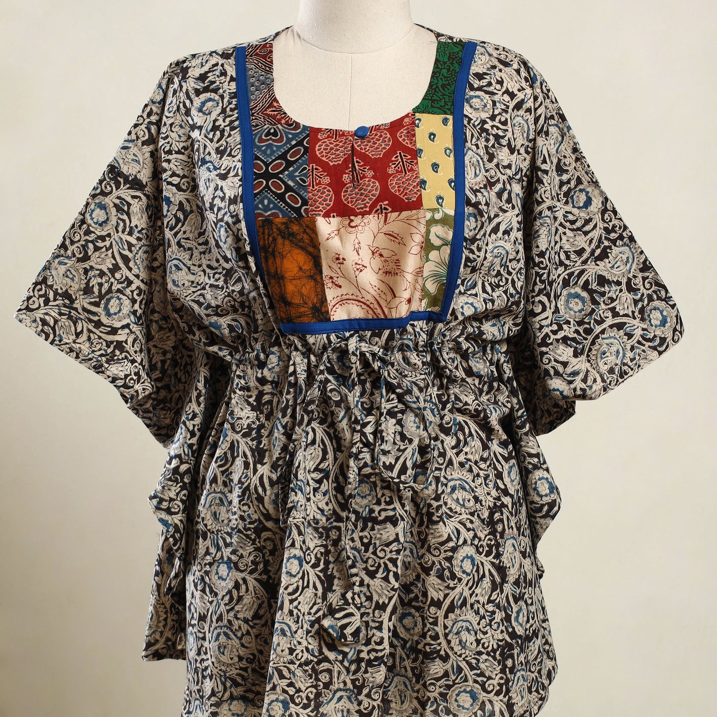 Buy Multicolor Kalamkari Block Print Patchwork Cotton Kaftan