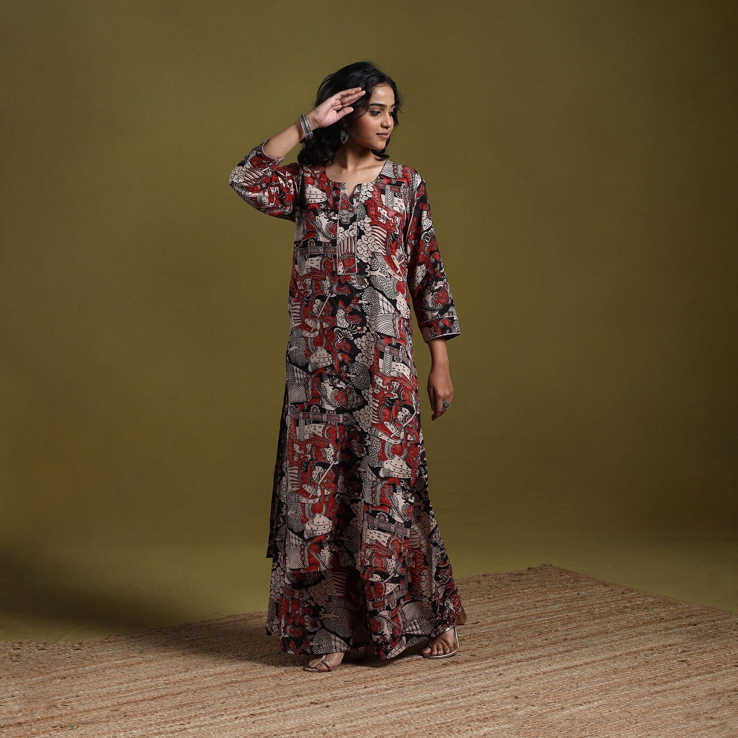 Kalamkari printed cotton 2pc kurta set for women 15
