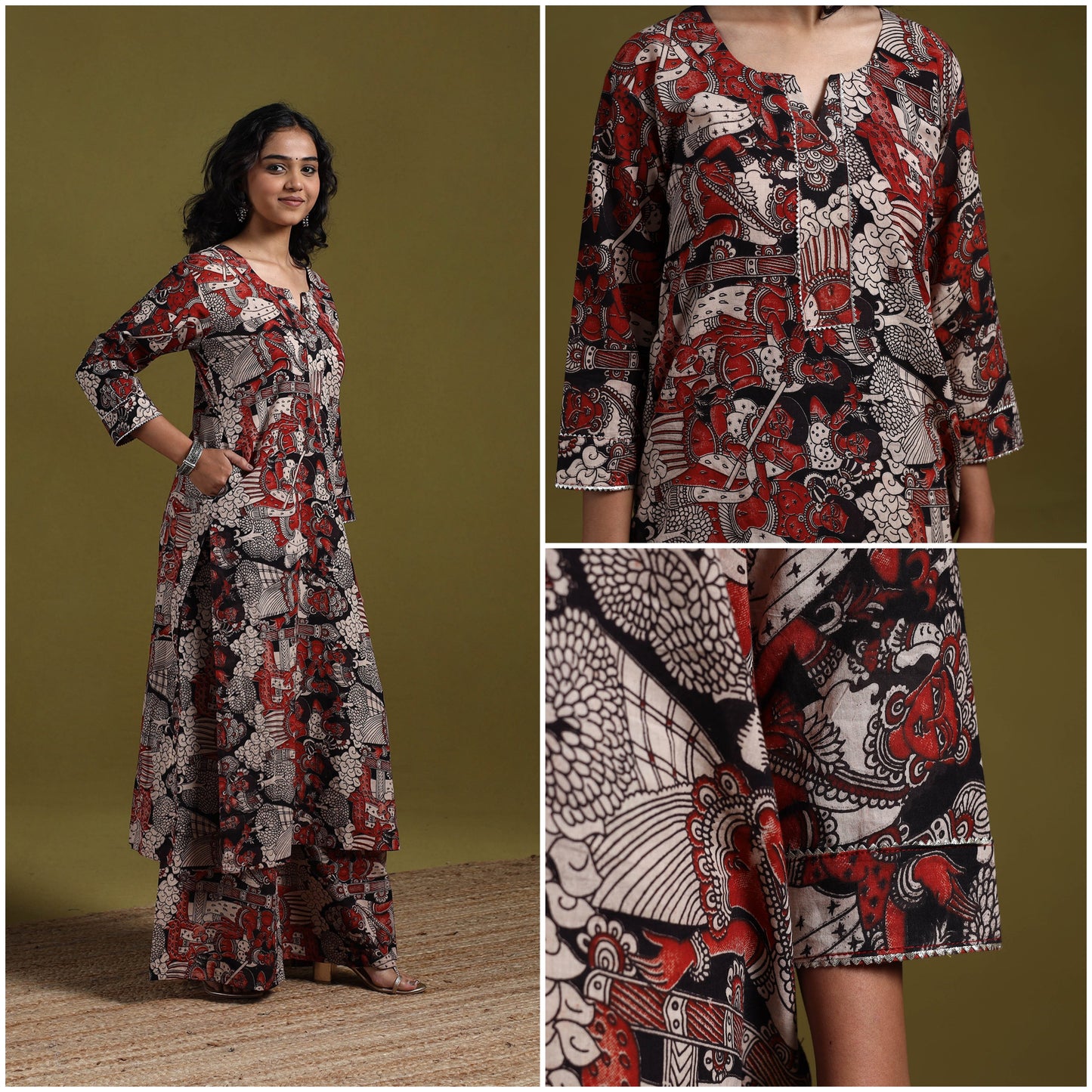 Kalamkari printed cotton 2pc kurta set for women 15