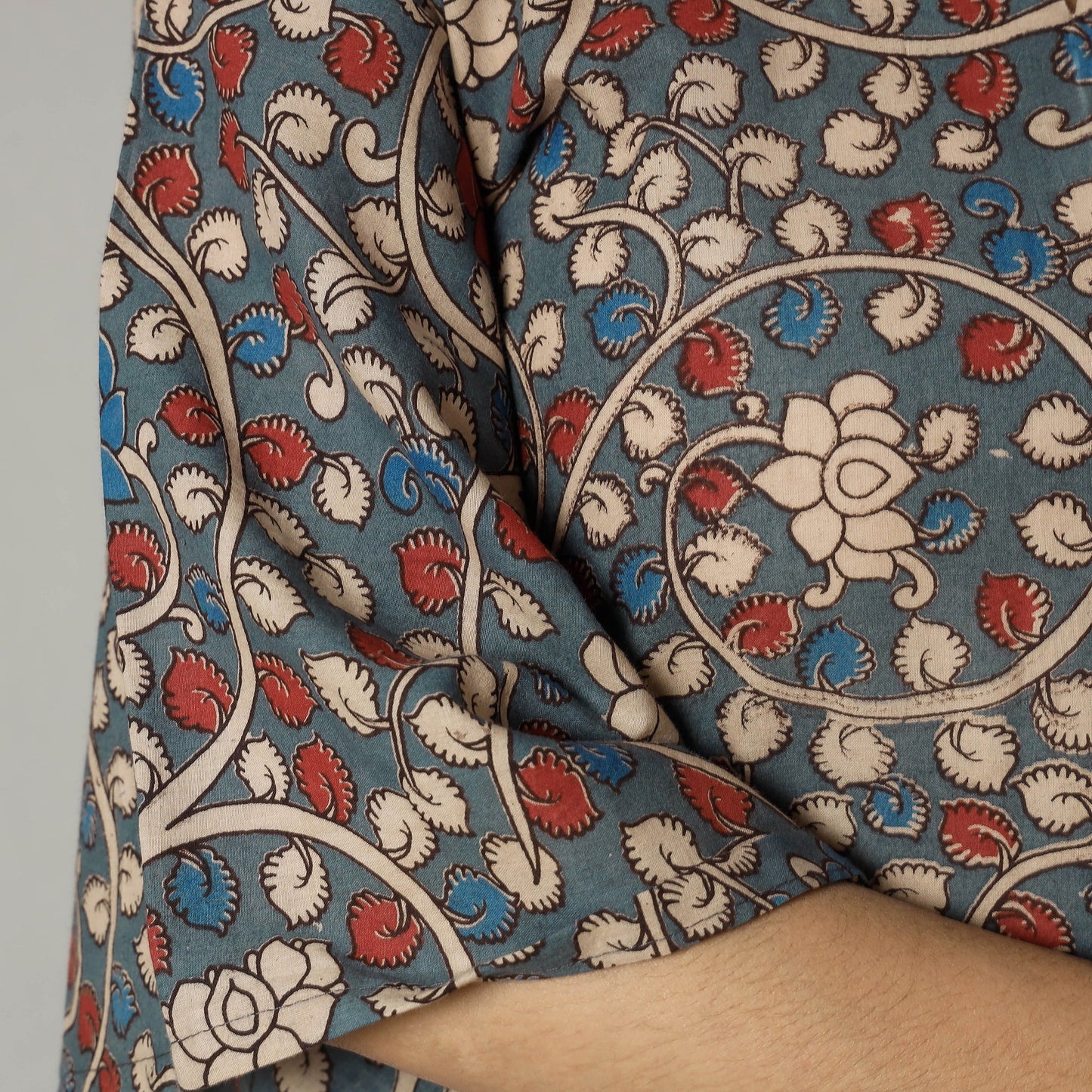 Cornflower Blue Kalamkari Print Cotton Kaftan Kurta For Women