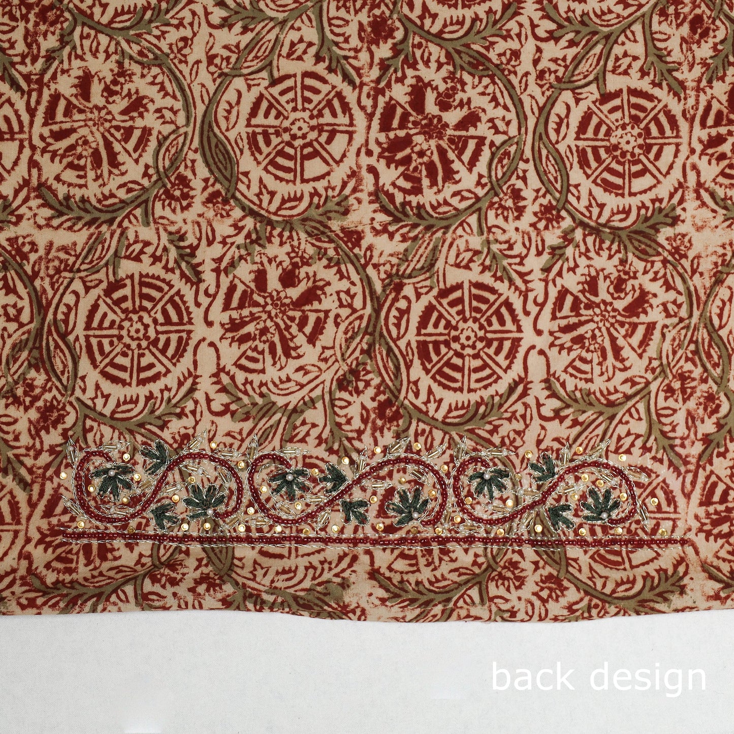 Buy Kalamkari Block Printed Thread & Bead Work Cotton Blouse Piece