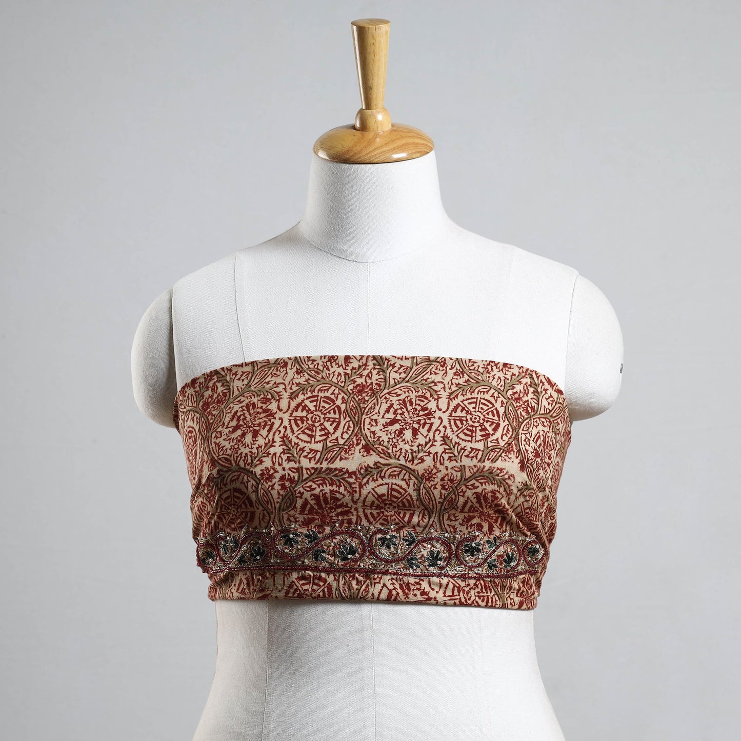 Buy Kalamkari Block Printed Thread & Bead Work Cotton Blouse Piece