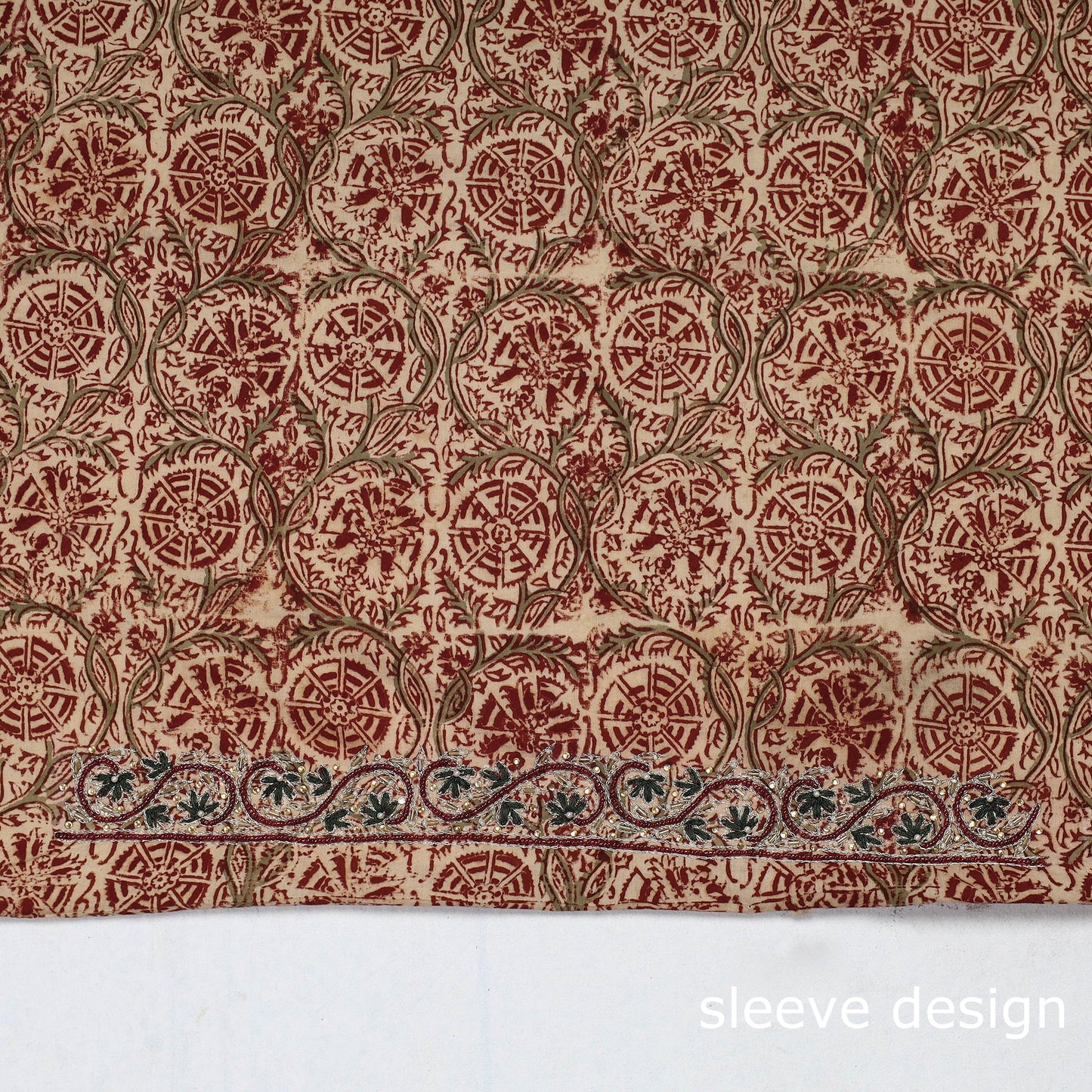 Buy Kalamkari Block Printed Thread & Bead Work Cotton Blouse Piece