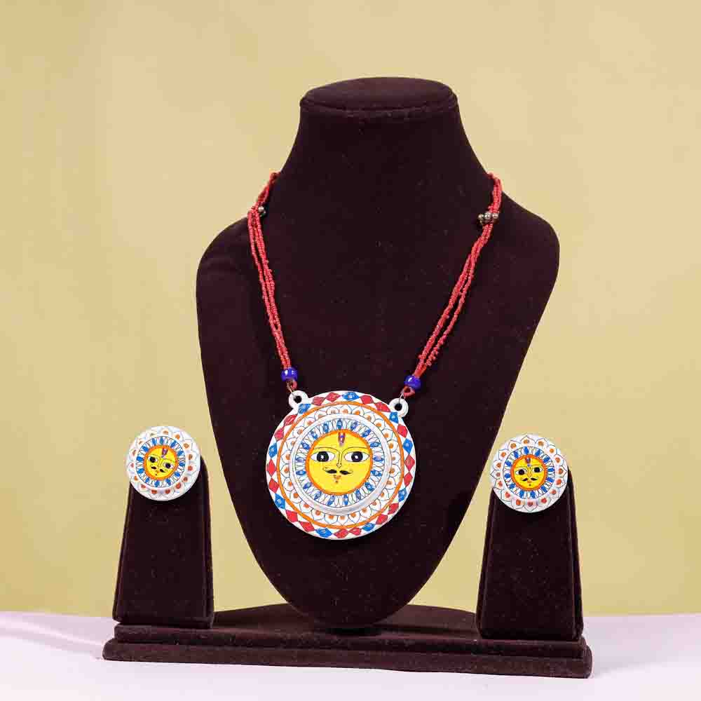 Madhubani Handpainted Wooden Necklace Set Online India