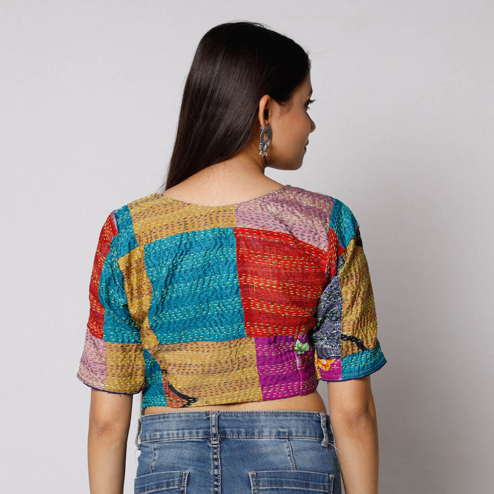 Buy Kantha Embroidery Patchwork Silk Cotton Stitched Blouse