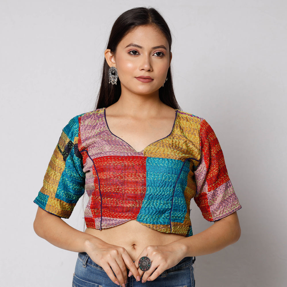 Buy Kantha Embroidery Patchwork Silk Cotton Stitched Blouse