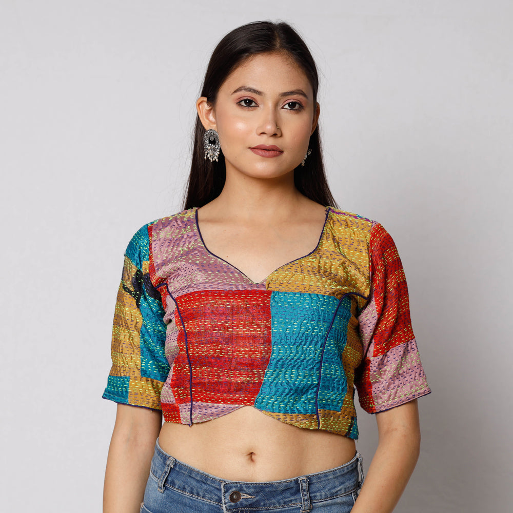 Buy Kantha Embroidery Patchwork Silk Cotton Stitched Blouse