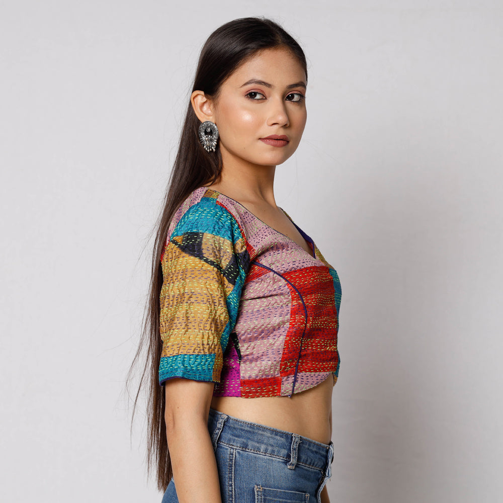 Buy Kantha Embroidery Patchwork Silk Cotton Stitched Blouse