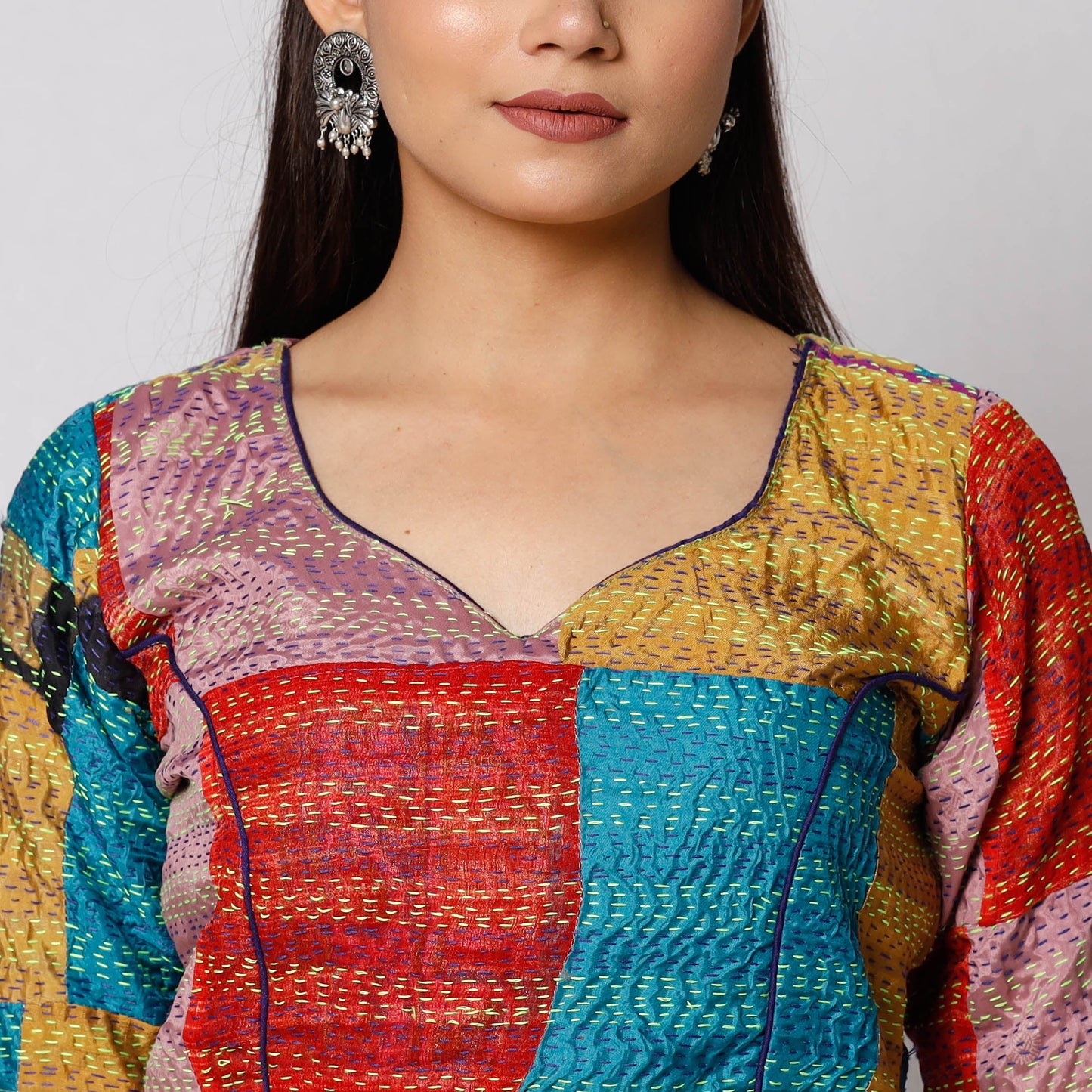 Buy Kantha Embroidery Patchwork Silk Cotton Stitched Blouse