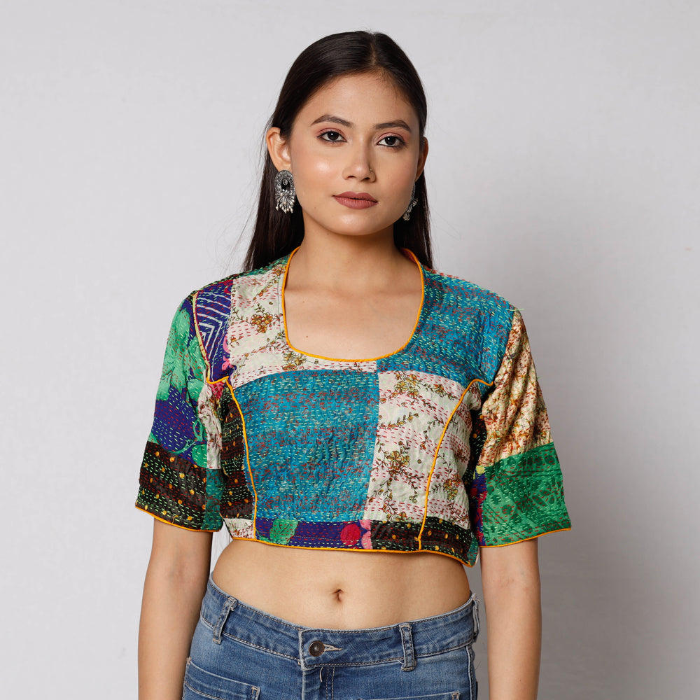 Buy Kantha Embroidery Patchwork Silk Cotton Stitched Blouse
