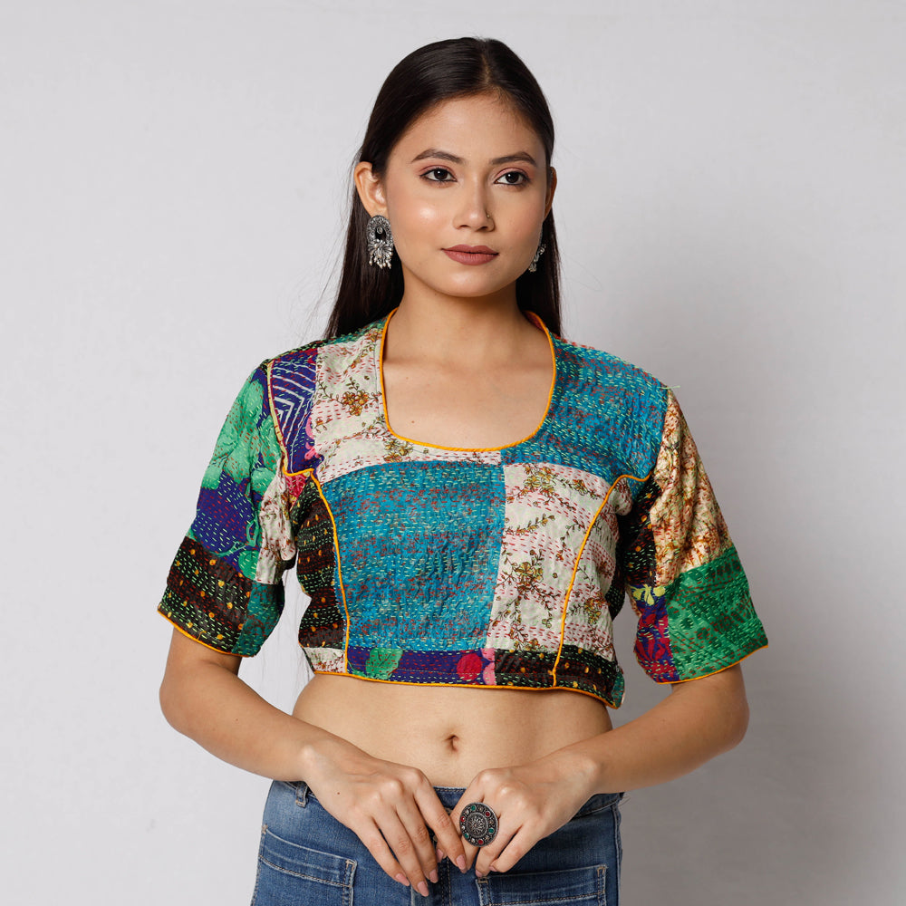 Buy Kantha Embroidery Patchwork Silk Cotton Stitched Blouse