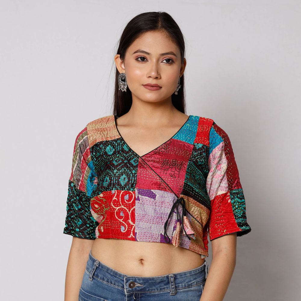 Buy Kantha Embroidery Patchwork Silk Cotton Stitched Blouse