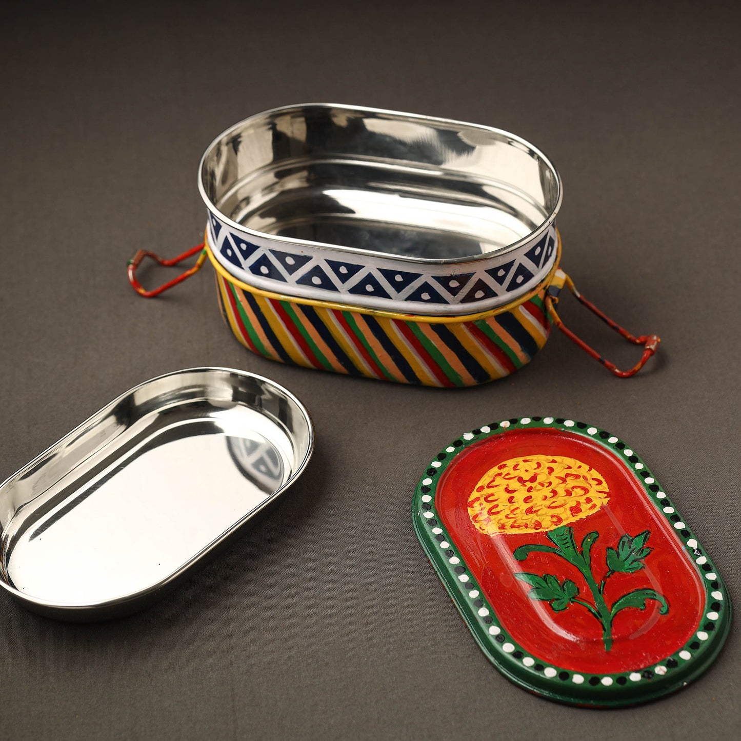 Buy Kavad Handpainted Stainless Steel 2 Tier Capsule Shape Lunch Box (6 X 4 in) 17 Online at iTokri.com