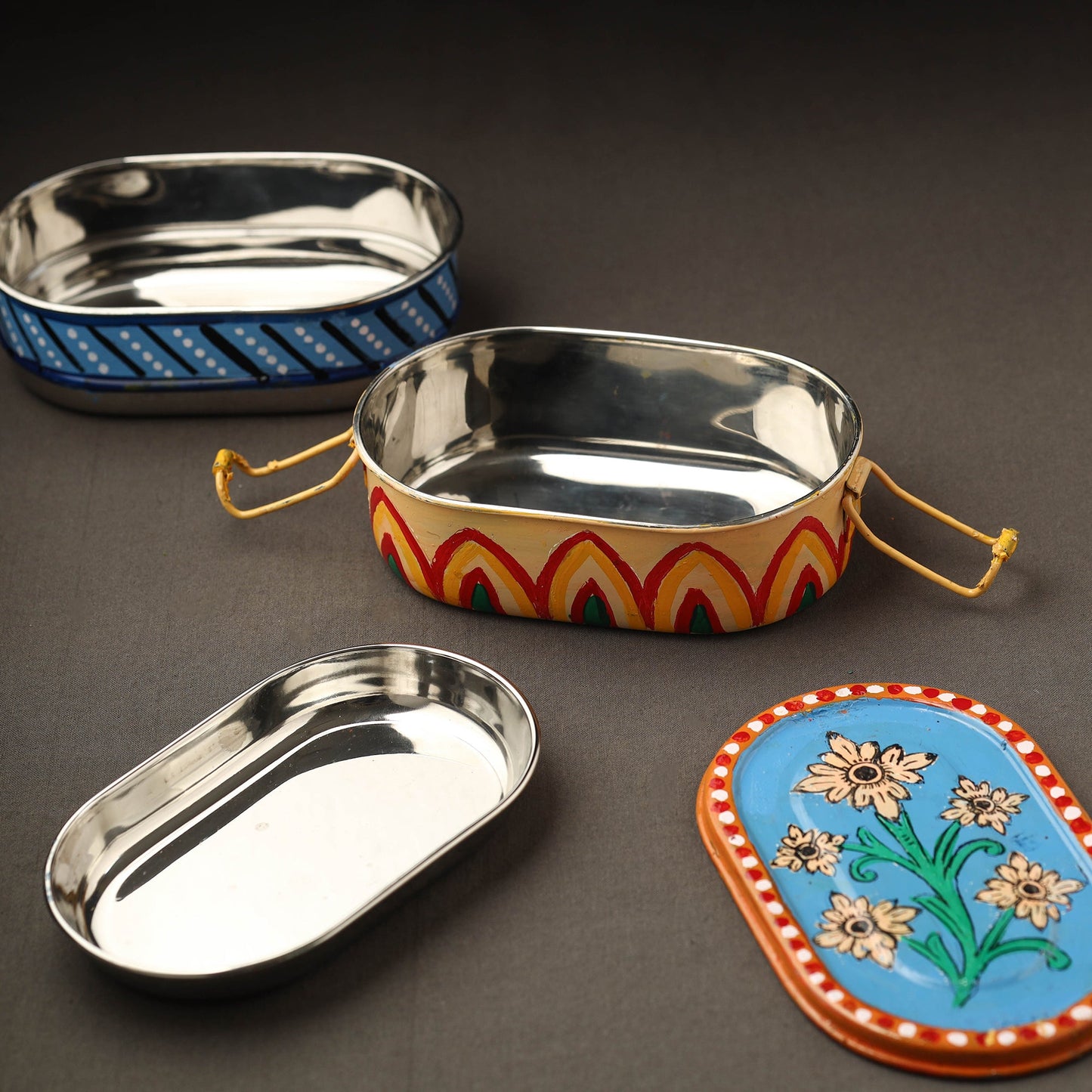 Kavad Handpainted Stainless Steel 2 Tier Capsule Shape Lunch Box (6 X 4 in) 04 Online at iTokri.com