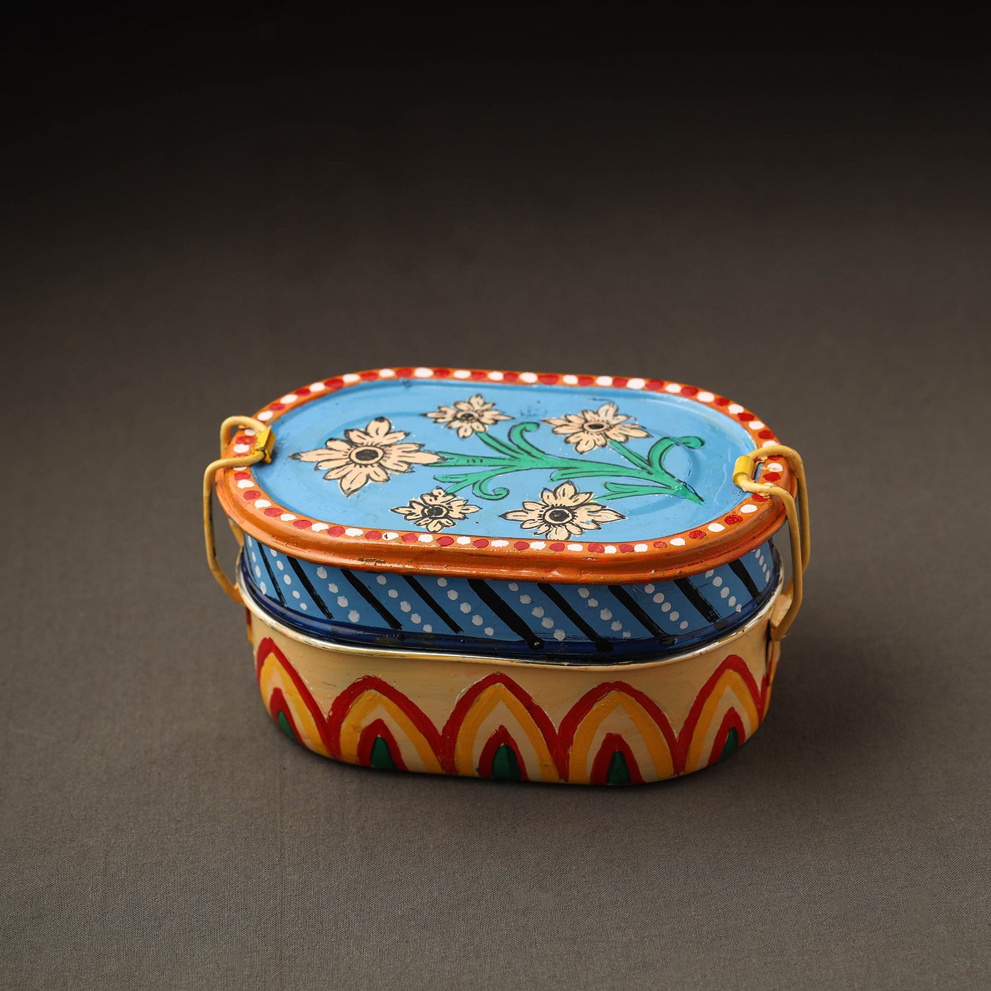 Kavad Handpainted Stainless Steel 2 Tier Capsule Shape Lunch Box (6 X 4 in) 04 Online at iTokri.com