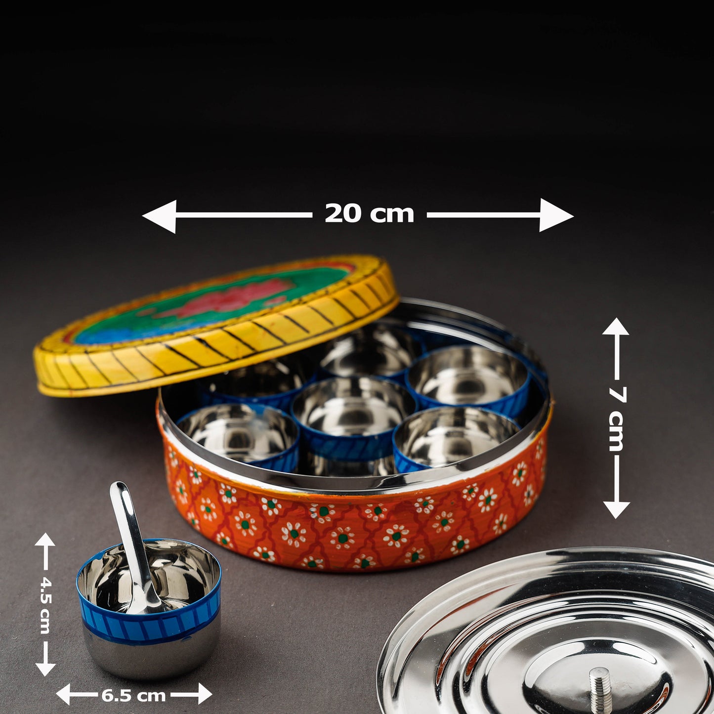 Kavad Handpainted Stainless Steel Multicolor Masala Box